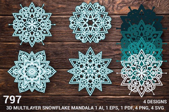 3D Multilayer Snowflake Mandala SVG 797 for Christmas Content