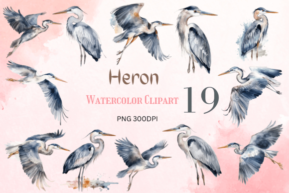 Blue Heron Watercolor Clipart for Crafts and Content