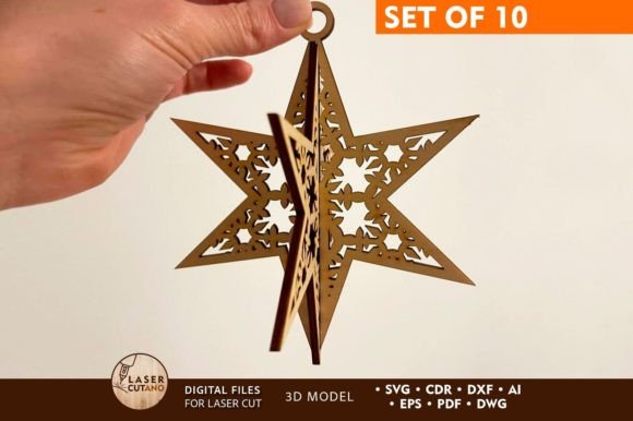 CHRISTMAS STARS Set, 3D Model Home Decor & Winter Amp