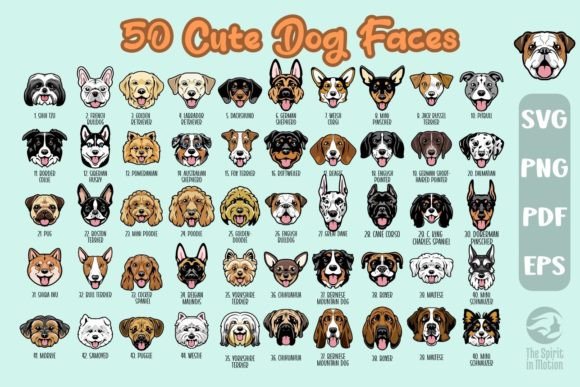 Cute Dog Face Clipart - 50 Breeds