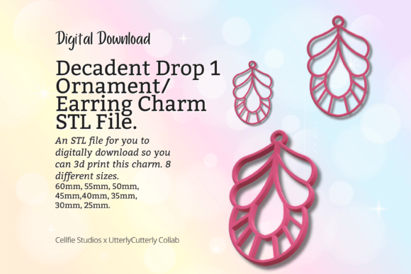Decadent Drop 1 Earring Charm STL File - Tools for Boutique Branding