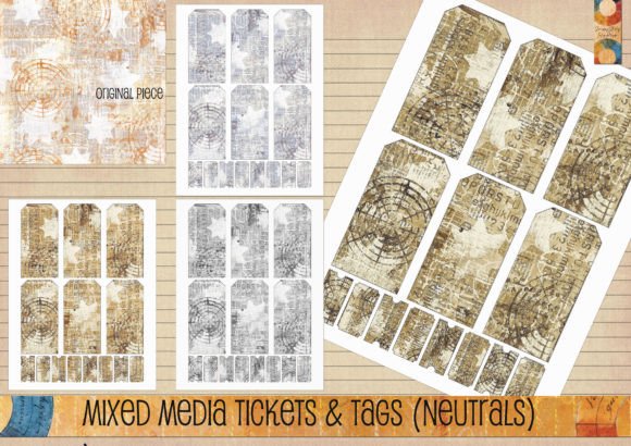 Mixed Media Tickets Tags Neutrals for Crafts and DIY