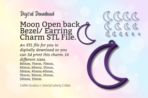 Moon Earring Charm STL File - Digital Do for Tools