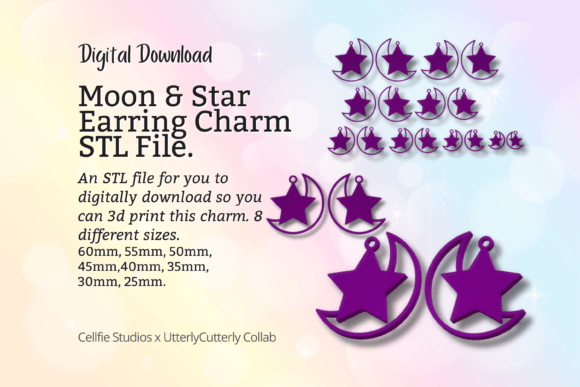 Moon Star Earring Charm STL File - Dig for Tools
