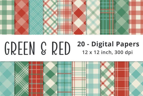 Red and Green Plaid Digital Paper for Patterns and Publishing