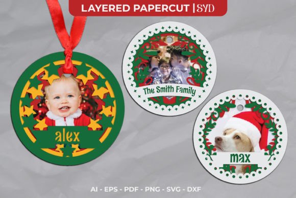 Round Christmas Photo Frame Papercut for Holiday Content