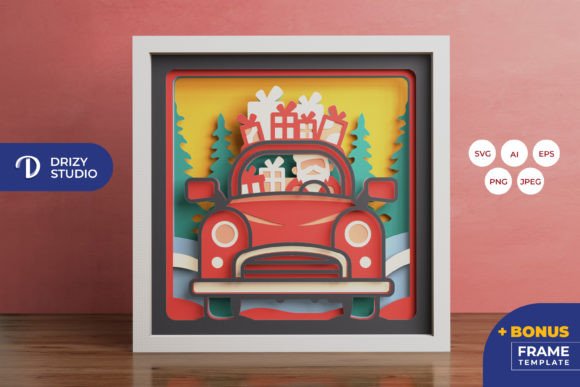 Santa Drives a Truck of Present 3D SVG for Christmas Content