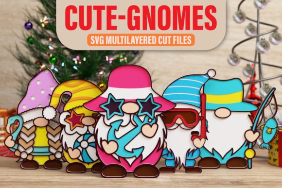 Summer Gnome Papercut 3D SVG Cut File for Christmas Branding