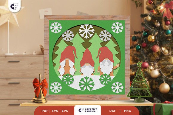 Three Gnomes 3D Shadow Box SVG for Christmas Branding